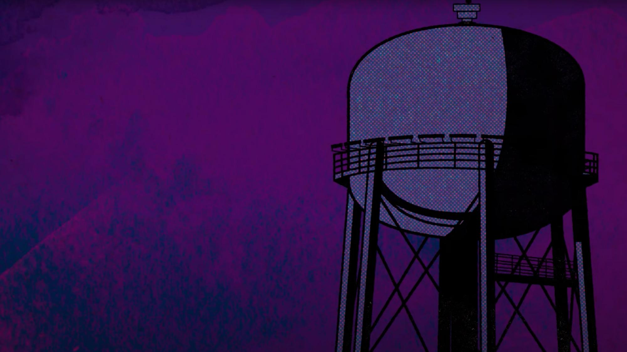A comic book style illustration of the ϲʿͼ water tower